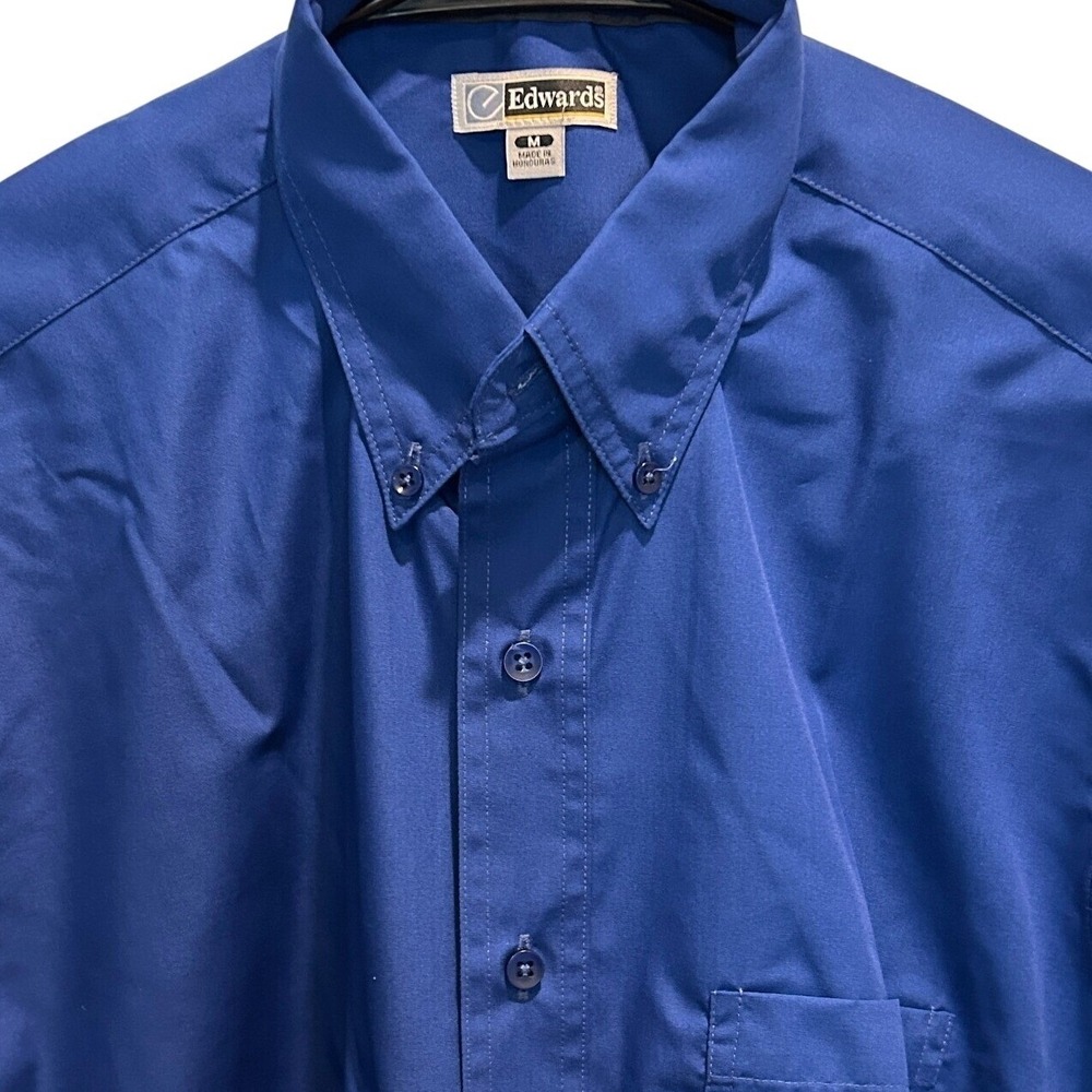 Edwards Button Down Shirt‎ Medium Mens Royal Blue Short Sleeve Poplin 1245-041